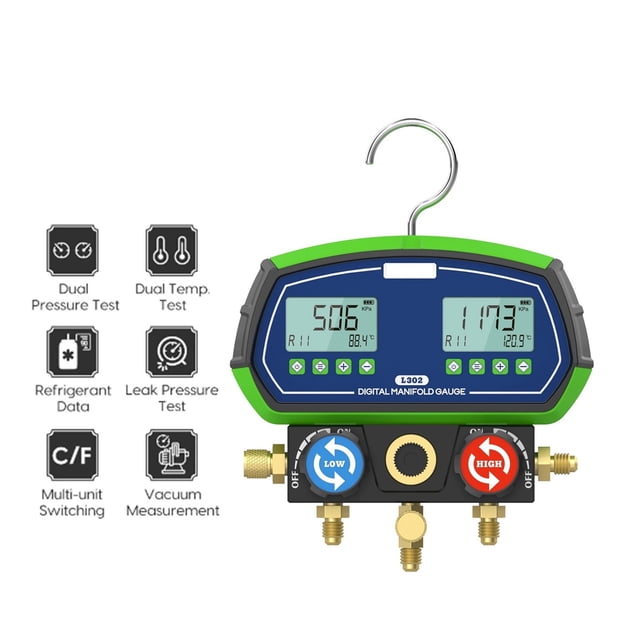 L302 Testeur de Pression et Température sous Vide Manomètre de Réfrigération Numérique Outils de Réfrigération, Facile à Utiliser