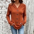 thumbnail image 4 of Qgtaibl Hooded Tops for Women Ribbed Knit Raglan Long Sleeve Pullover Shirts Soft Stretchy Decorative Button Tunics Orange XL, 4 of 9