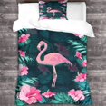 thumbnail image 1 of Housse de Couette et Taies d'Oreiller Flamants Roses Animal et Impression Douce en Microfibre Polyester, 1 of 5