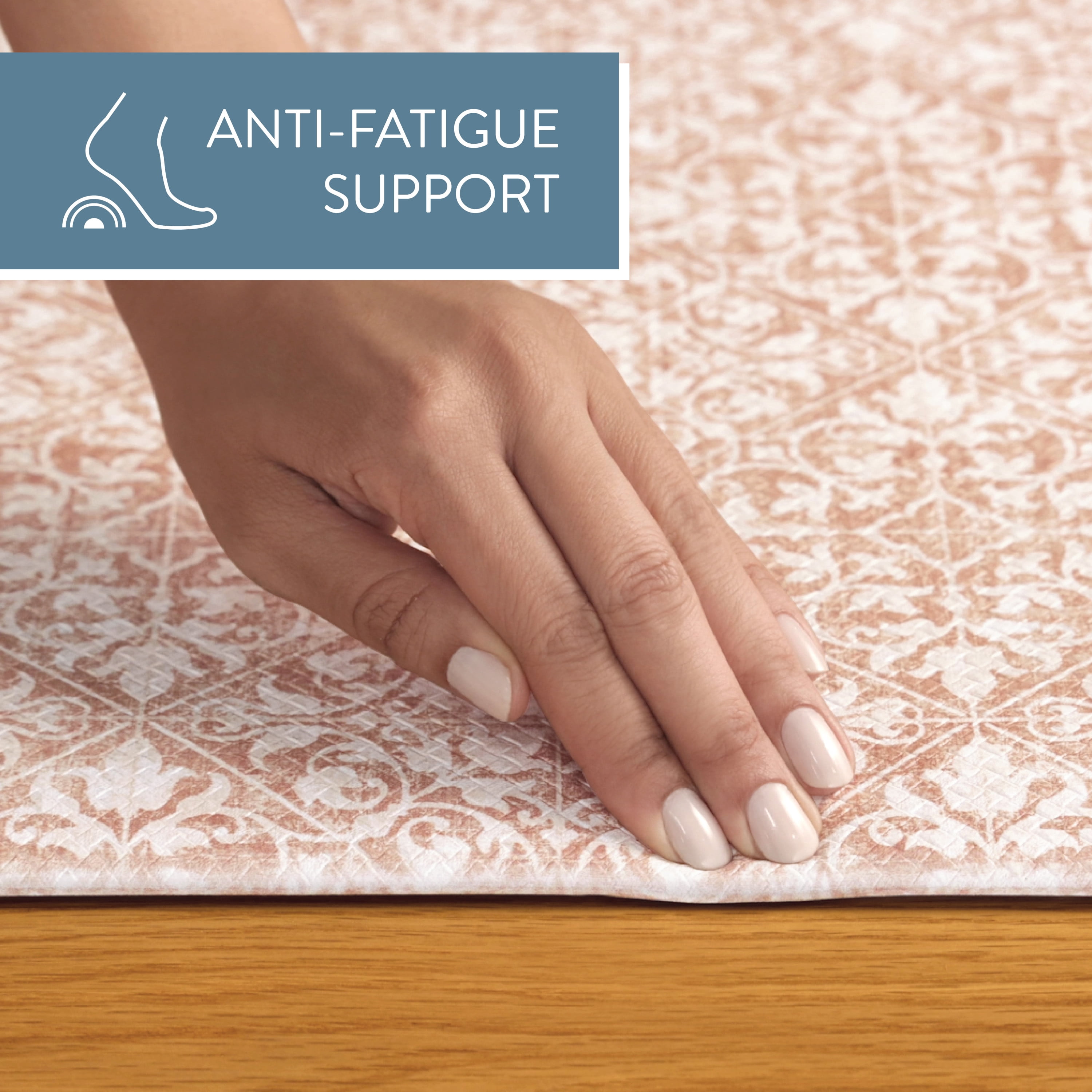 TOWN & COUNTRY BASICS Comfort Plus Vintage Medallion Tile Anti Fatigue Comfort Mat, Kitchen Runner Mat, Standing Desk Mat, Dorm Room Rug, Non-Slip Backing, Rust, 18"x55"