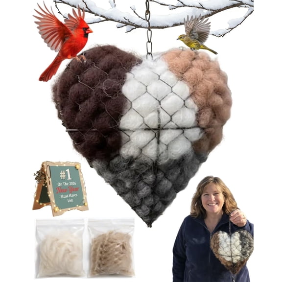 Handmade Cotton Fiber Bird Nesting Heart, Birds Nests Material Holder, Winter Tree Shelter for Wild Bird, Hummingbird Houses Nest Boxes Gifts for Outside Garden Art Birdhouse, Birds Lovers