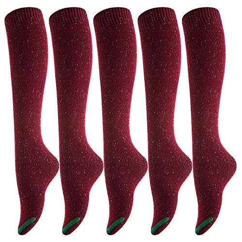 Lovely Annie Women's 5 Pairs Pack Knee High Cotton Boot Socks Size UK 3-8/EUR 36-39Wine