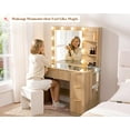 thumbnail image 4 of Merluxy 36.2" Girls Vanity Desk with Mirror and Adjustable LED Lights, 4 Drawers Makeup Table with Glass Top and Charging Station, Oak, 4 of 9