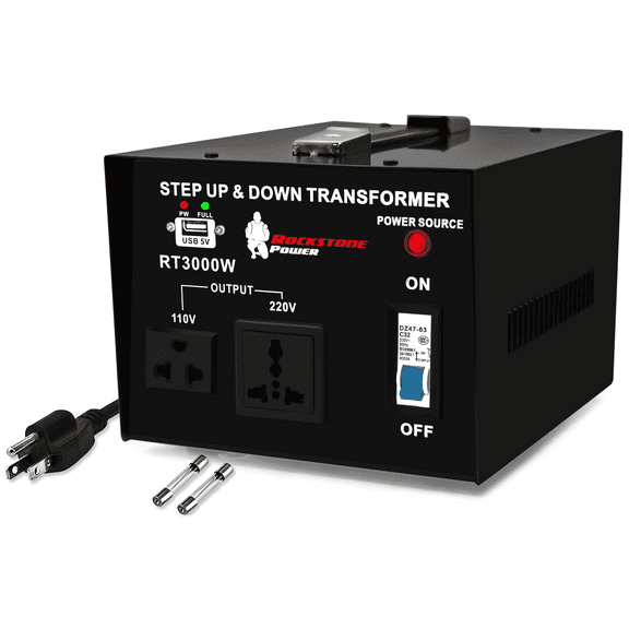 ROCKSTONE POWER 3000 watt step up/down voltage converter transformer, 110V to 220V power transformer with circuit breaker