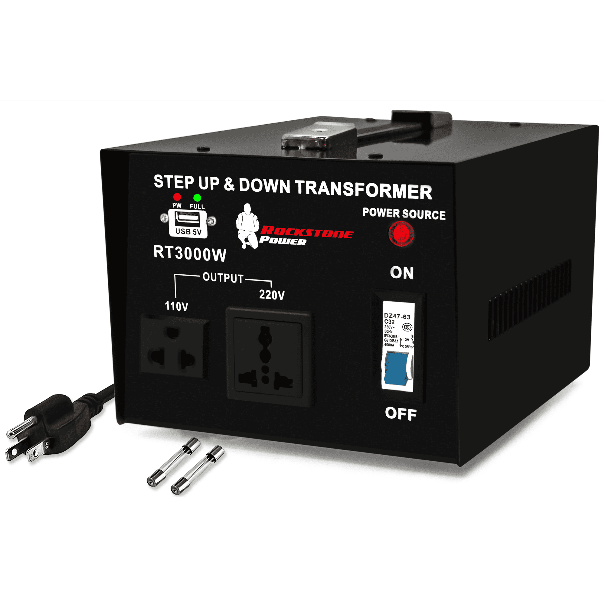 ROCKSTONE POWER 3000 watt step up/down voltage converter transformer, 110V to 220V power transformer with circuit breaker