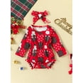 thumbnail image 2 of Gureui Toddler Infant Baby Girls Christmas Outfits, Long Sleeve Elastic Waist Romper + Headband 2Pcs Clothes Set, 2 of 8