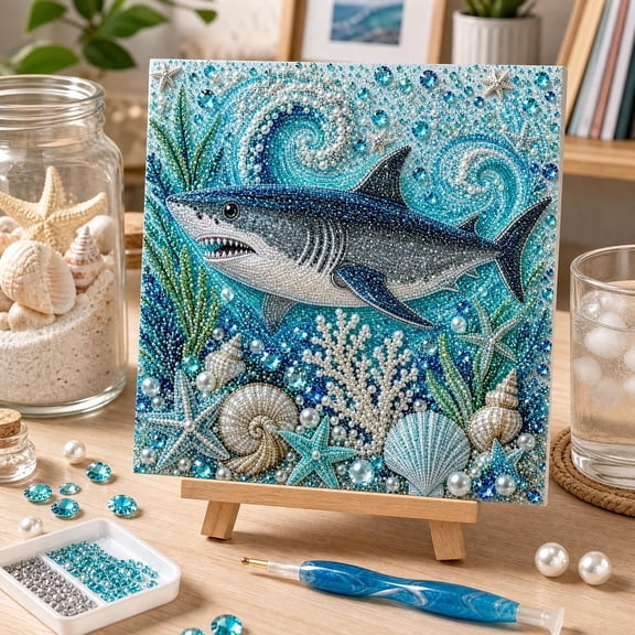 Shark Ocean Diamond Art Kit, Pearl Diamond Art for Adults & Kids, DIY Pearl Painting Craft Home Decor