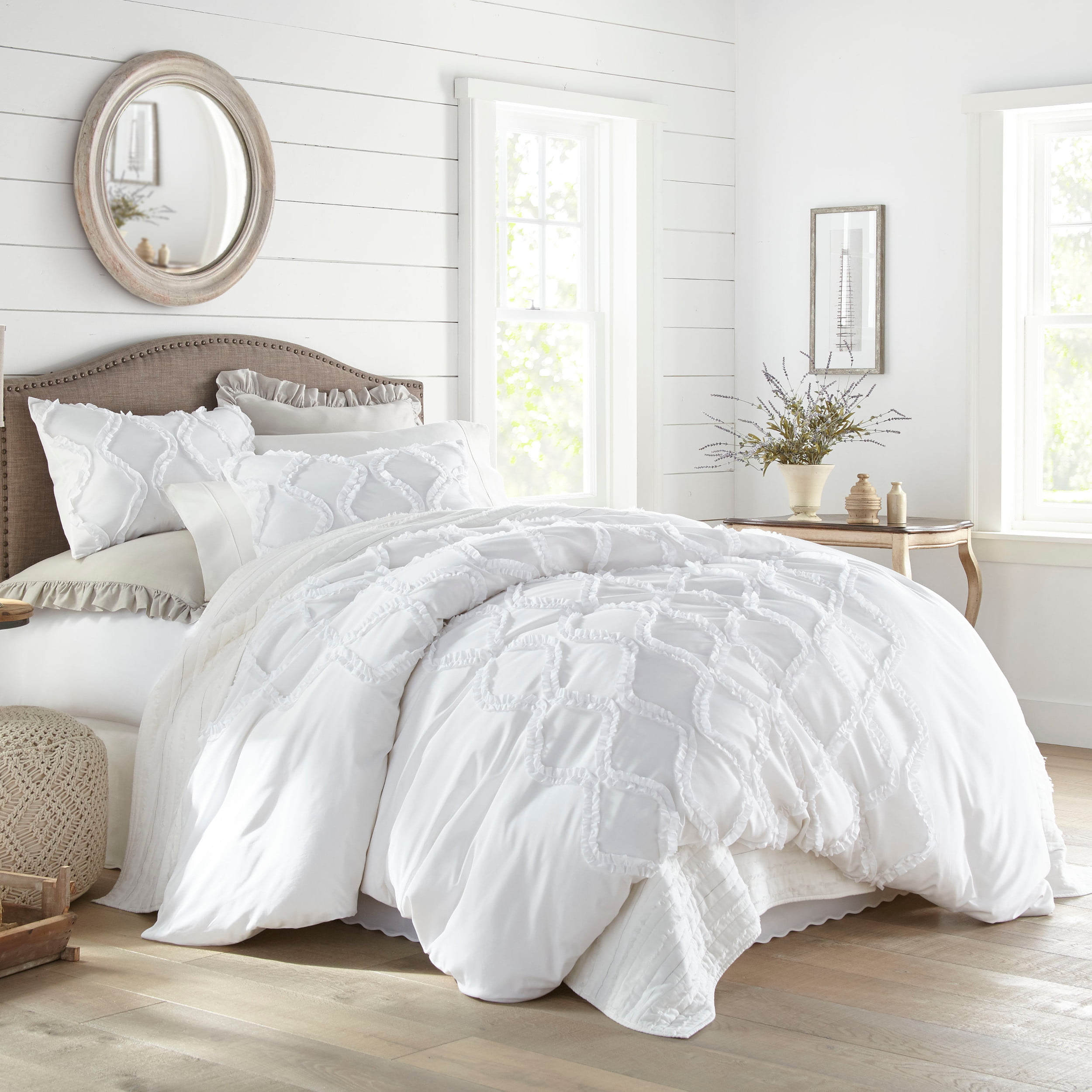 Stone Cottage Anne Ruffle Ogee White, White Ruffle Duvet Cover Queen