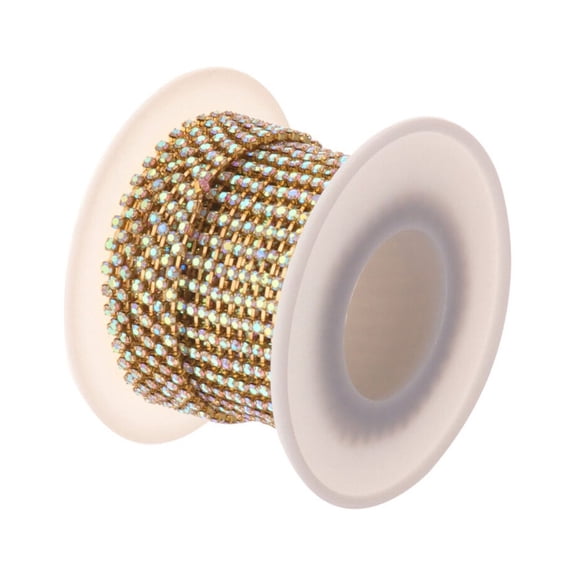 LOLIPPYY 1 Roll Clothing Decoration Drill Chain Chain Encryption Rhinestone Drill Chain Belt Trim Sewing For Crafts (Plating   White AB Drill )