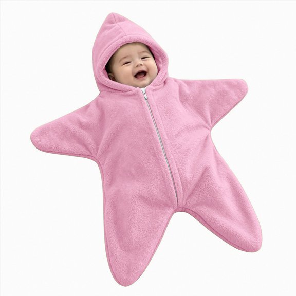 Kakishop Newborn Baby Star Shape Hooded Zipper Onesie Infant Winter Warm Solid Color Halloween Outfit (Pink,0-3 Months)