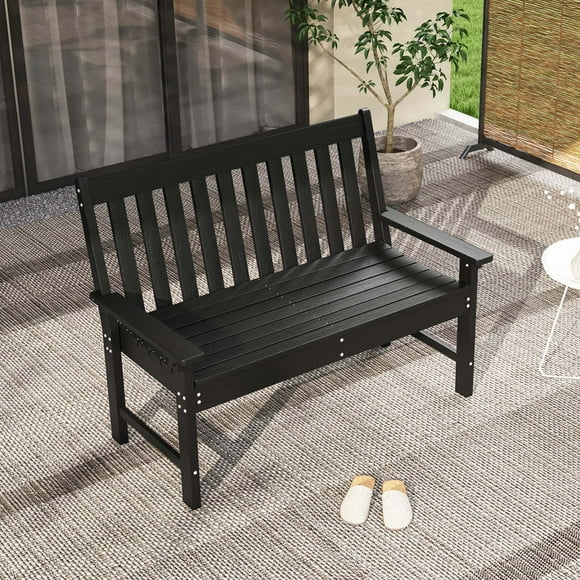 Costway Garden Bench All-Weather HDPE 2-Person Outdoor Bench for Front Porch Backyard Black