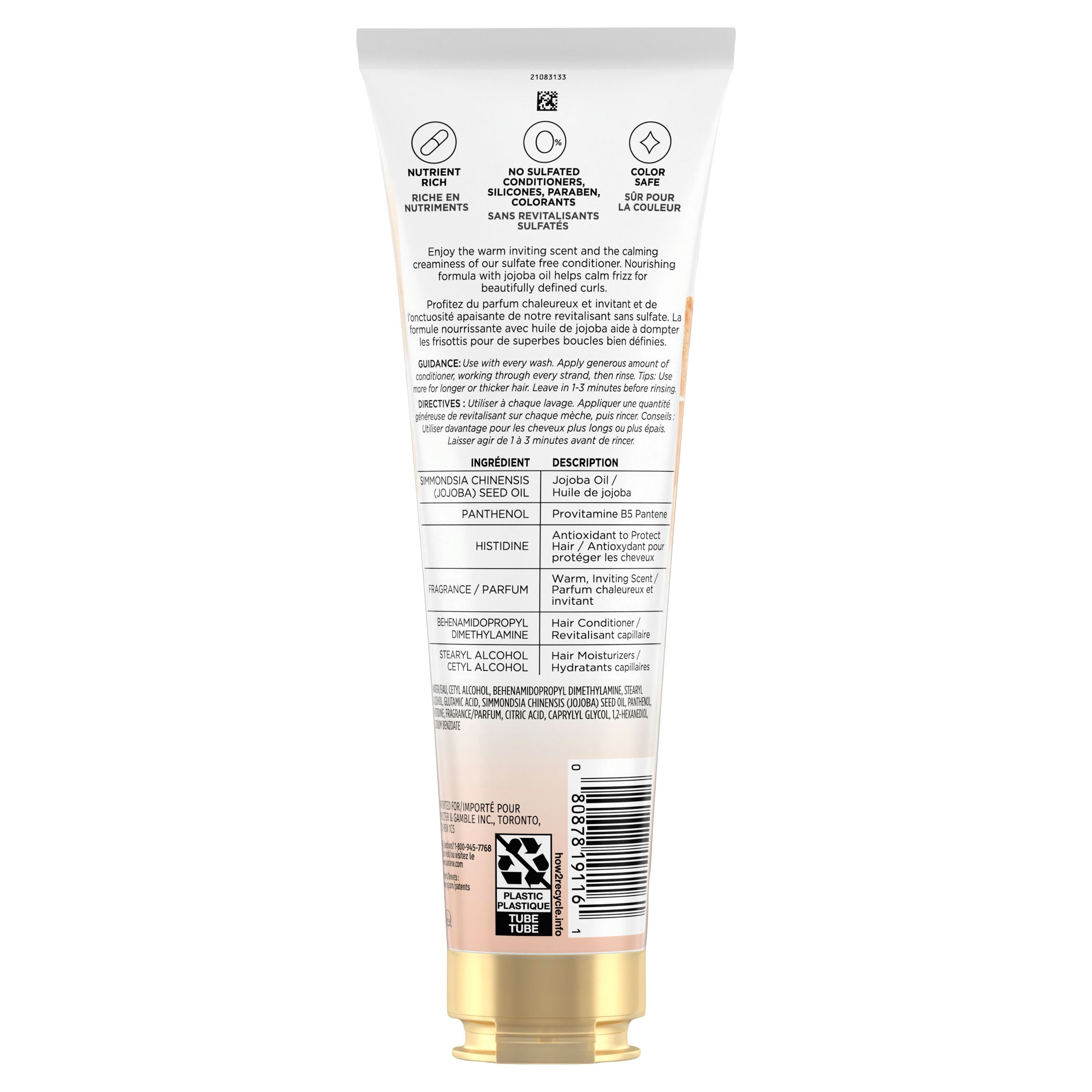 Revitalisant soin des boucles complet avec huile de jojoba et sans sulfate pour cheveux bouclés Pantene Nutrient Blends 237 ml