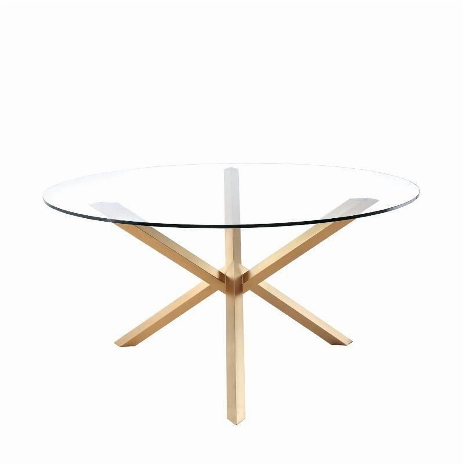Aloyse Dining Table in Gold, Tempered Glass Dining Table, Stainless Steel Dining Table, Round Dining Table, Glass Dining Table, Dining Room Table, Kitchen Dining Table with Gold Base, Modern Dining Ta