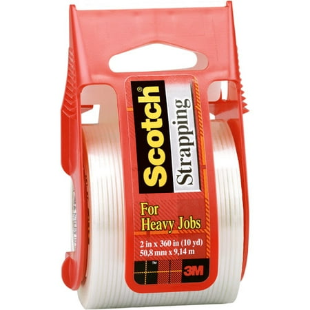 Scotch Reinforced Strength Shipping Strapping Tape with Dispenser, 1.88 in x 360 in
