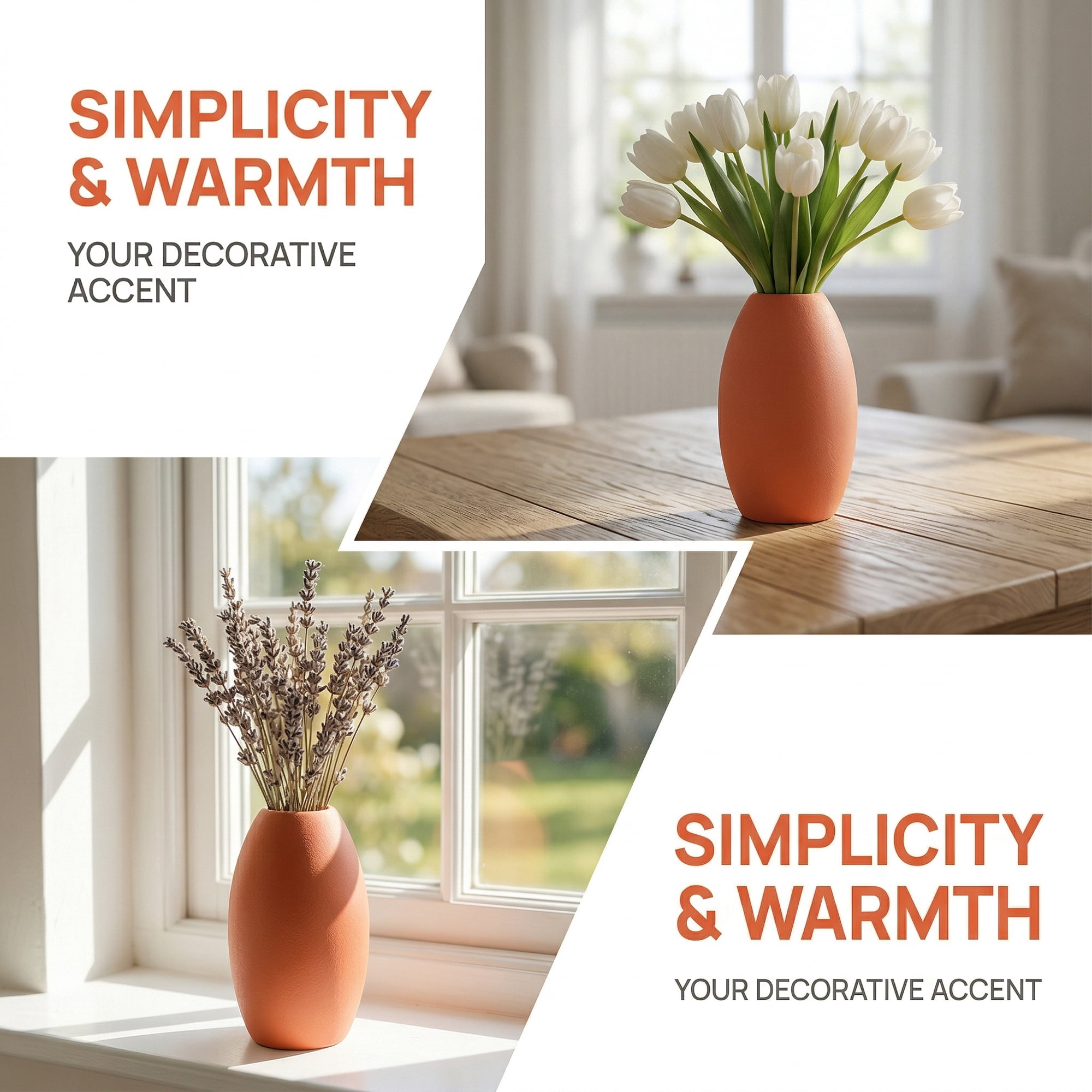 Unique Bargains Modern Ceramic Ribbed Flower Vase for Boho Orange 3.5"L x 3.5"W x 6.1"H
