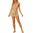 thumbnail image 2 of MODA NOVA Juniors 2 Pieces Bikini Set Hollow Out Cami Top Mini Skirt Summer Beach Crochet Knit Sets Khaki M, 2 of 5