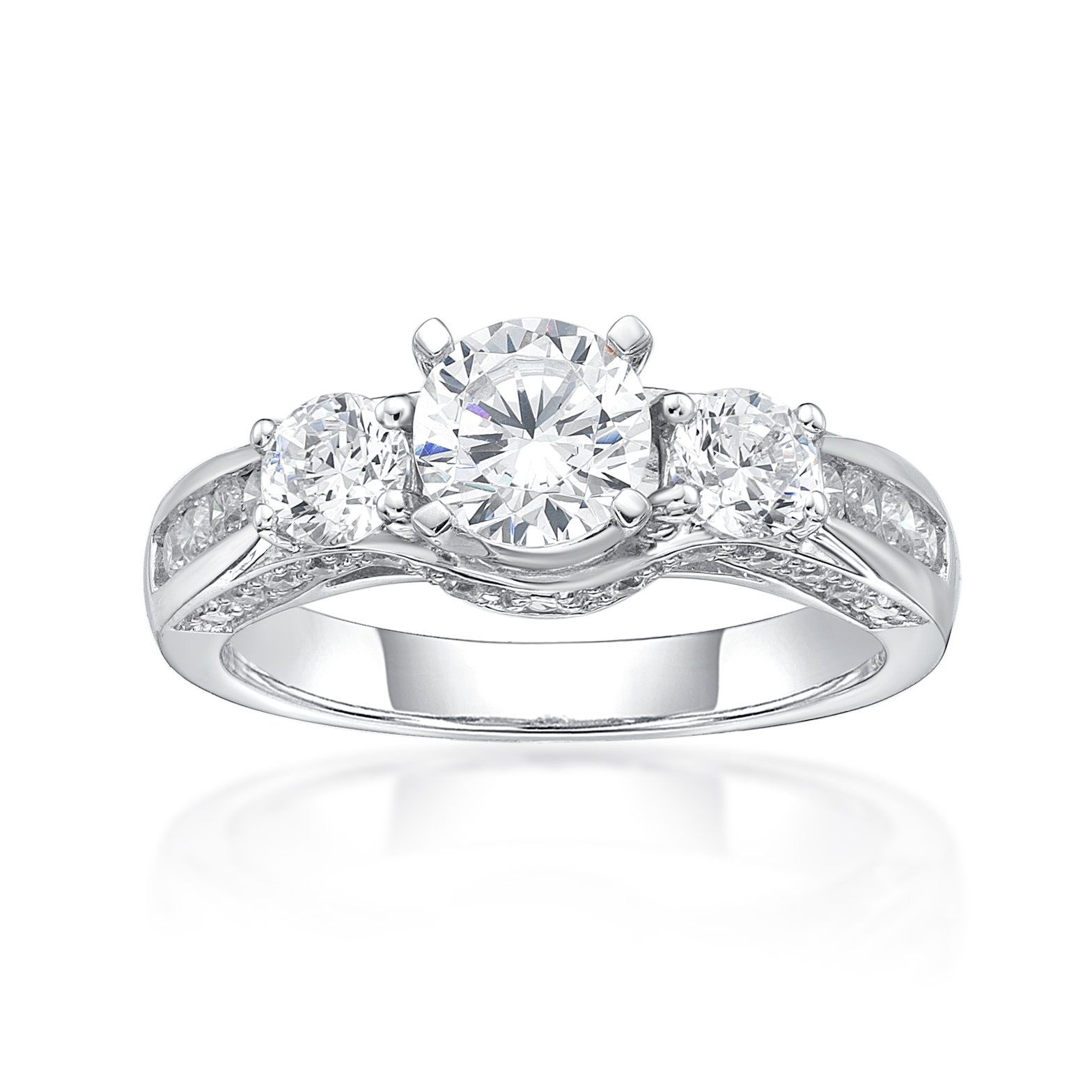 Jay Heart Designs 925 Sterling Silver Round Simulated White Diamonds with Channel Set Stone Ring