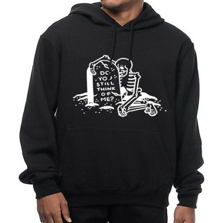 SHOPFIVE Halloween Man's Personalized Funny Tombstone Skull Letter Pattern Print Hooded Sweater