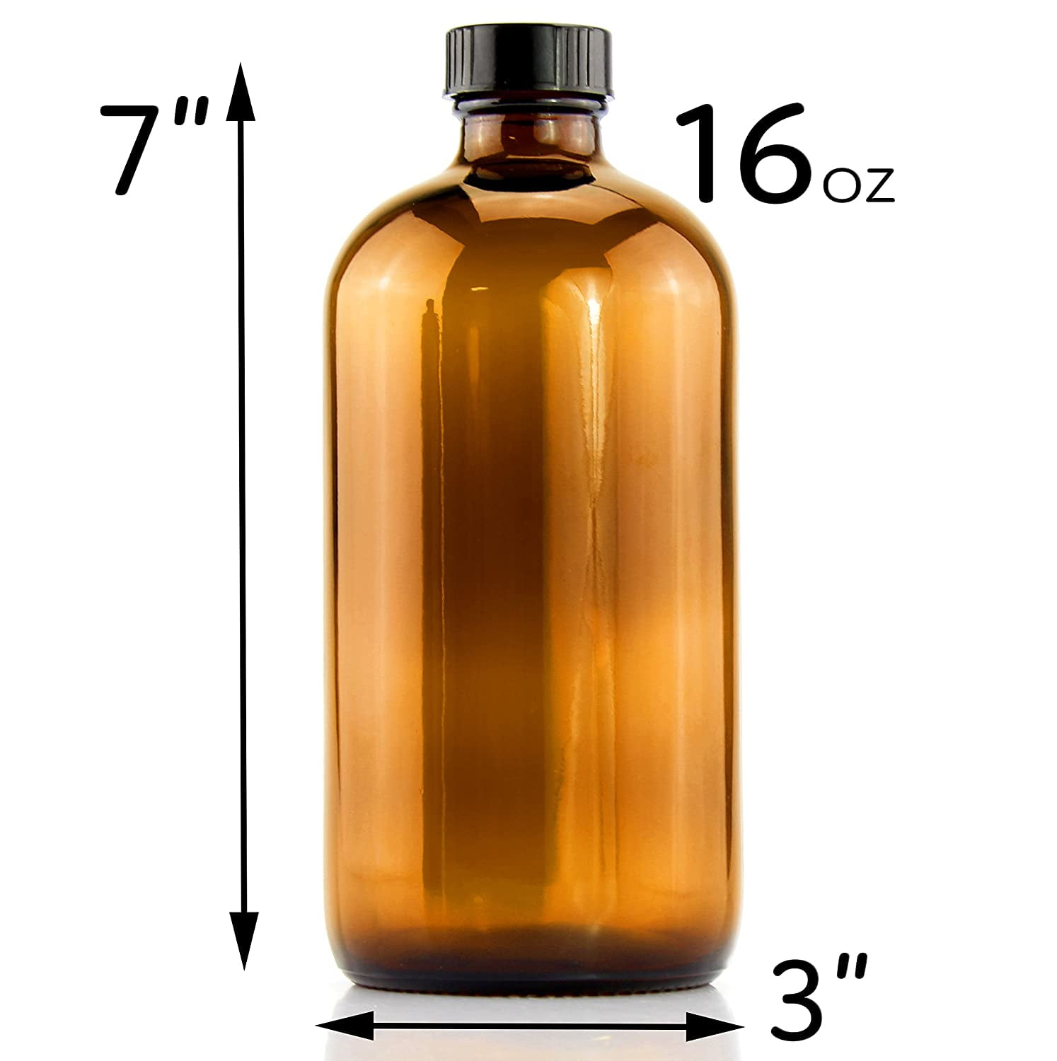 16 oz. Amber Boston Round Glass Bottle, 28mm 28-400
