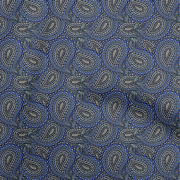 oneOone Polyester Spandex Black Fabric Asian Paisley Block Dress Material Fabric Print Fabric By The Yard 56 Inch Wide