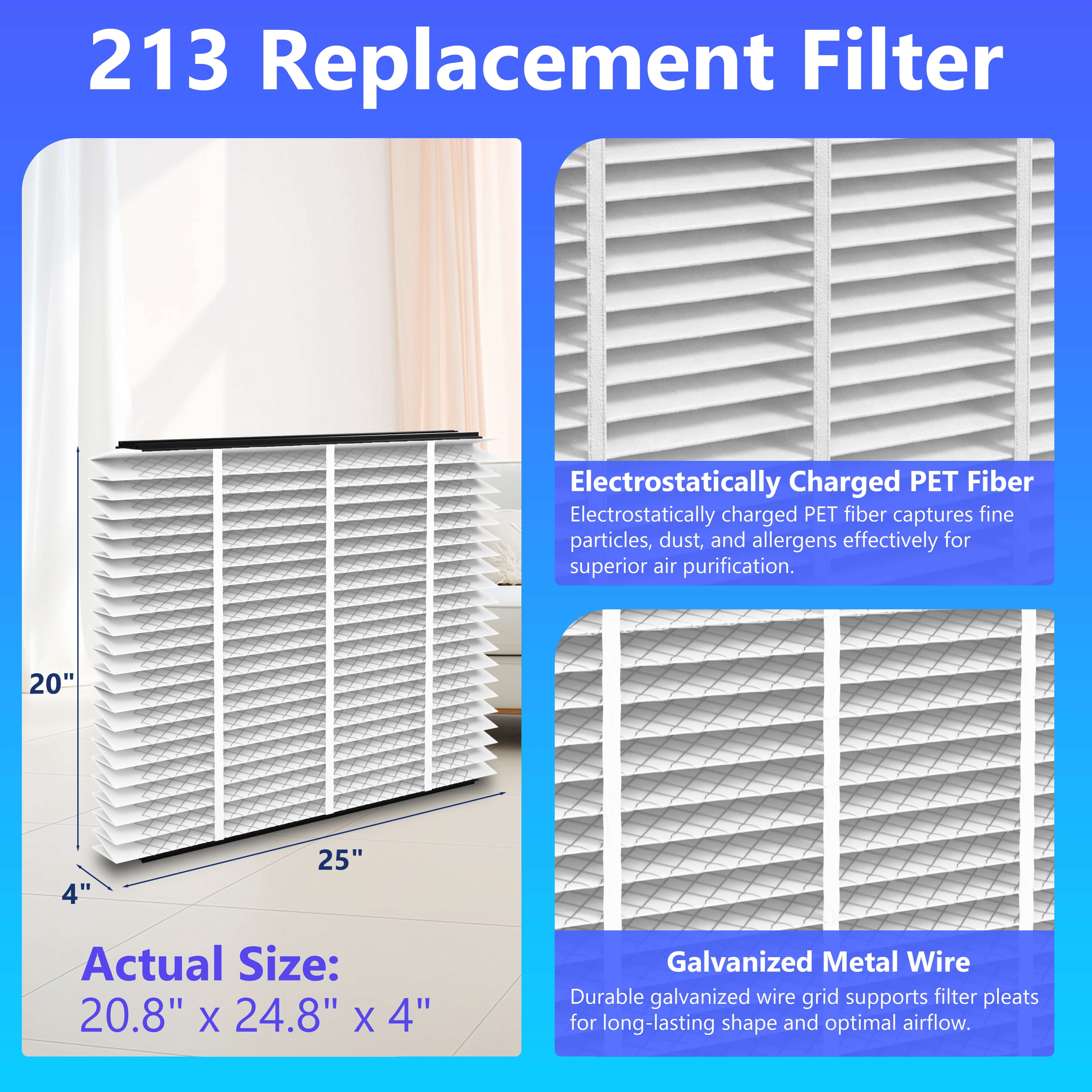 2 Pack 213 Replacement Filter Compatible with AprilAire Whole House Air Purifiers 1210,1620,2210,2216,3210,4200,20x25x4 MERV-13 Furnace Filter,20x25x4 Air Filter