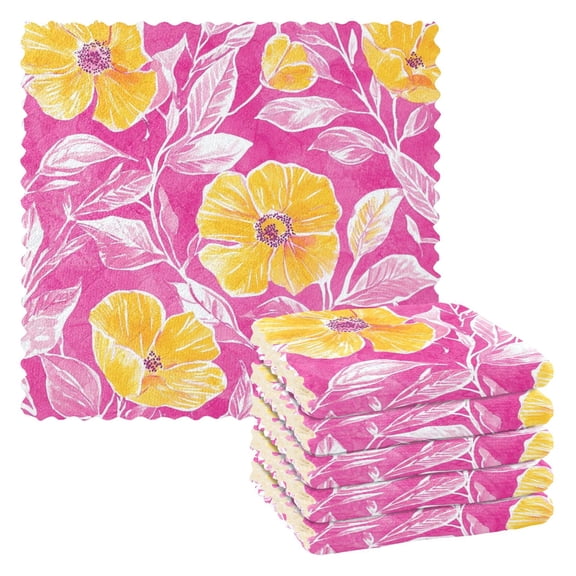 6 Pieces of Kitchen Towels 11x11Inch Kitchen Dish Cloths Kitchen Dish Towels Reuseable Cleaning Cloths Beautiful Yellow Flower