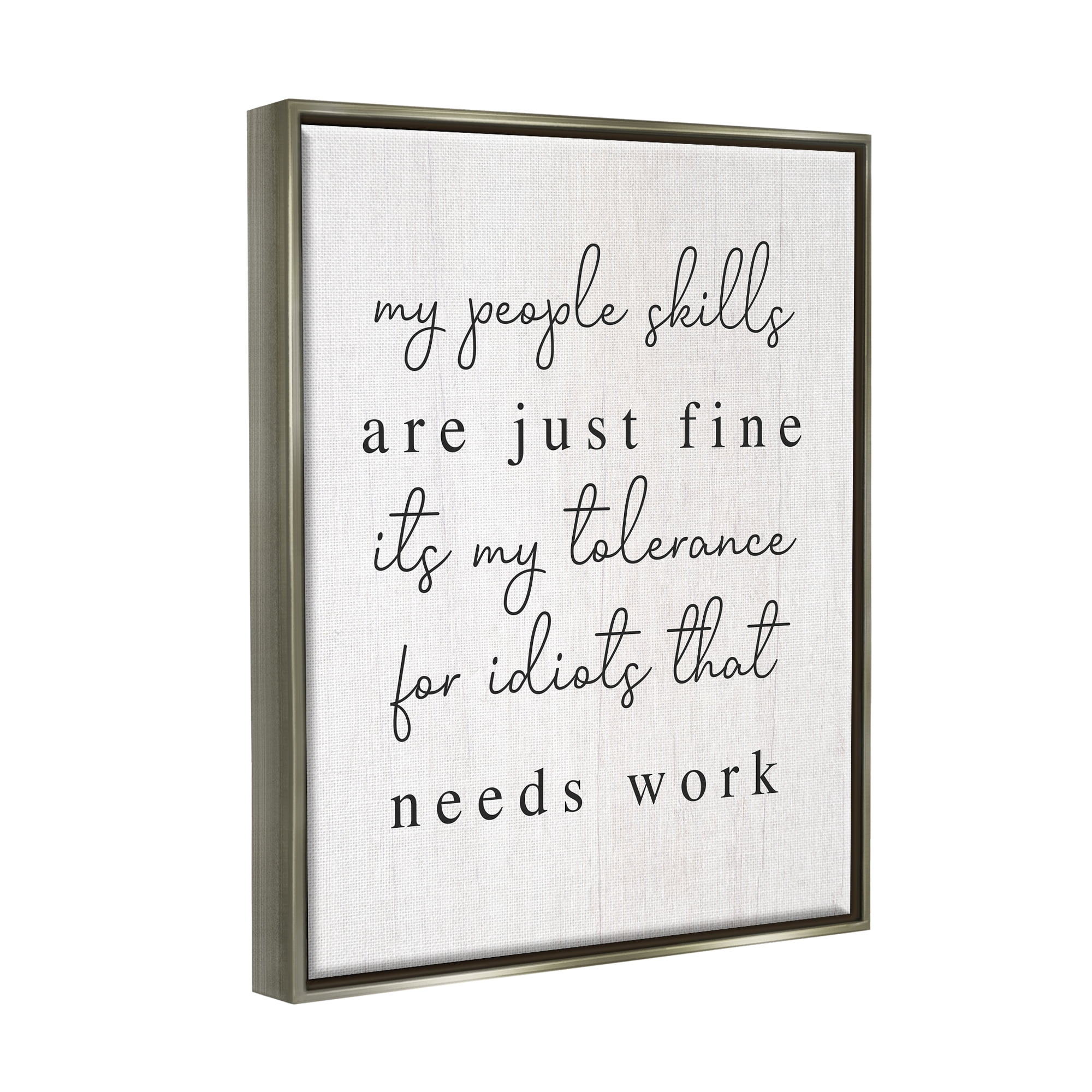 Stupell Industries Sassy People Skills Phrase Inspirational Painting Gray Floater Framed Canvas Art Print Wall Art, 17 x 21