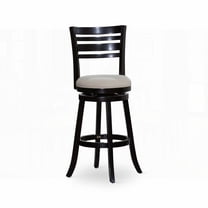 30" Bar Height Slat Back Swivel Stool - 1-Piece Solid Wood with Beige Fabric Seat for Bars & Kitchens