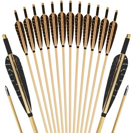 AME 12 Pcs Archery Wooden Arrows with Feathers Handmade Targeting Arrows for Traditional Bow Recurve Bow Longbow for Adults 31inch