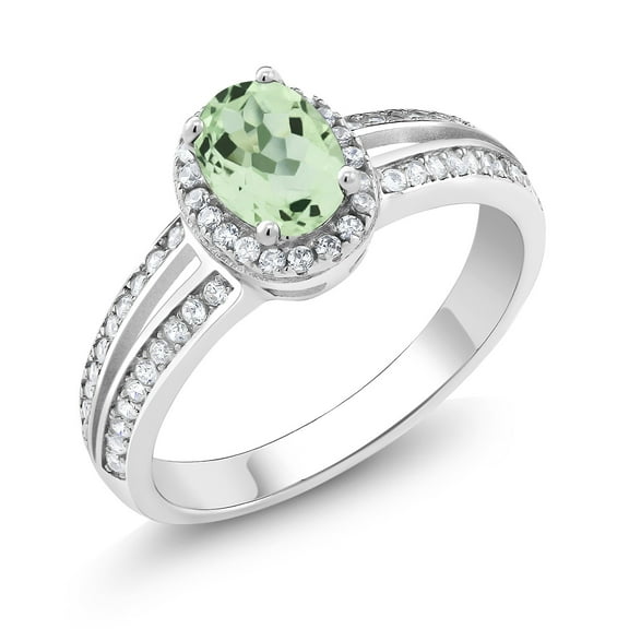 Gem Stone King 1.35 Ct Oval Green Prasiolite 925 Sterling Silver Ring (Size 7)