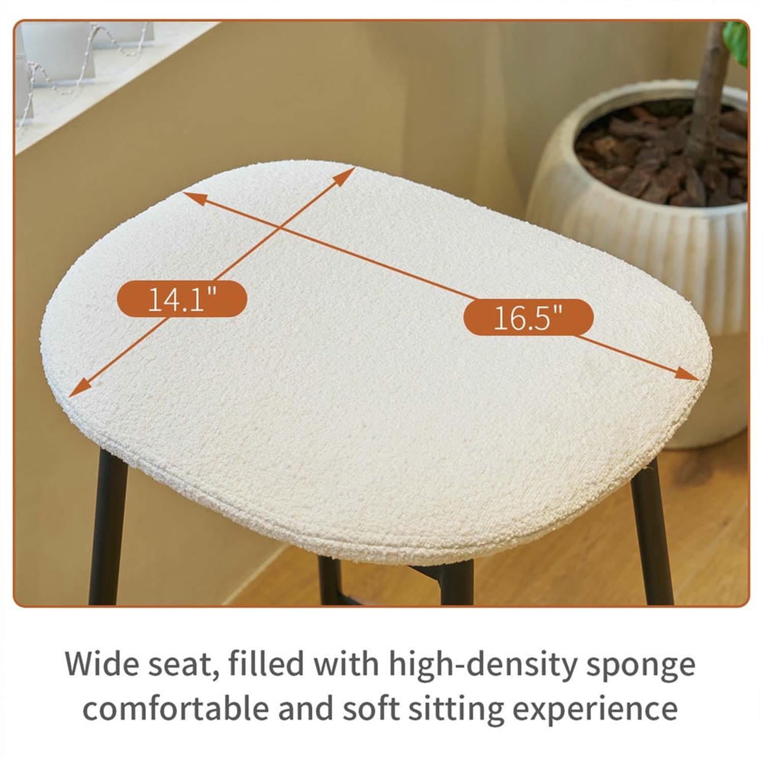 Demi Bonn 25" Counter Height Bar Stools Set of 2, Soft Fabric Upholstered Barstools, Kitchen Island Countertop Chairs for Dining Room, White