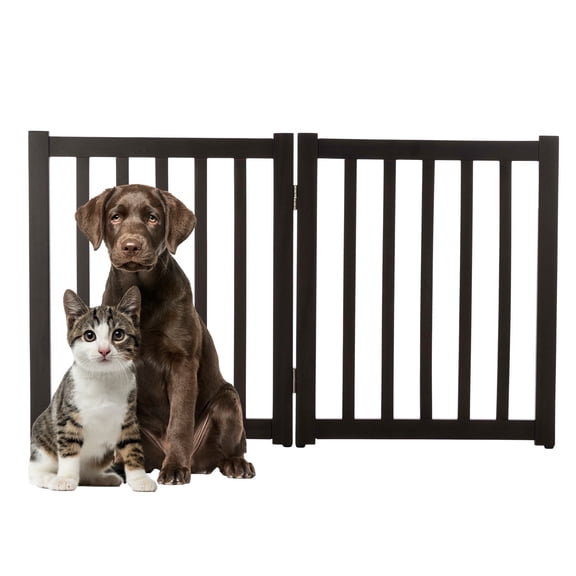 PETMAKER 2-Panel Freestanding Dog Gate - 40x24-Inch Foldable Indoor Pet Fence (Brown)