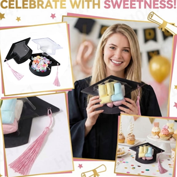 1 Pack graduation cap candy, 2026 graduations candy dome gift with Pink tassel chocolate box-for Friend Students Teachers School Party Favors Graduation Gifts Supplies