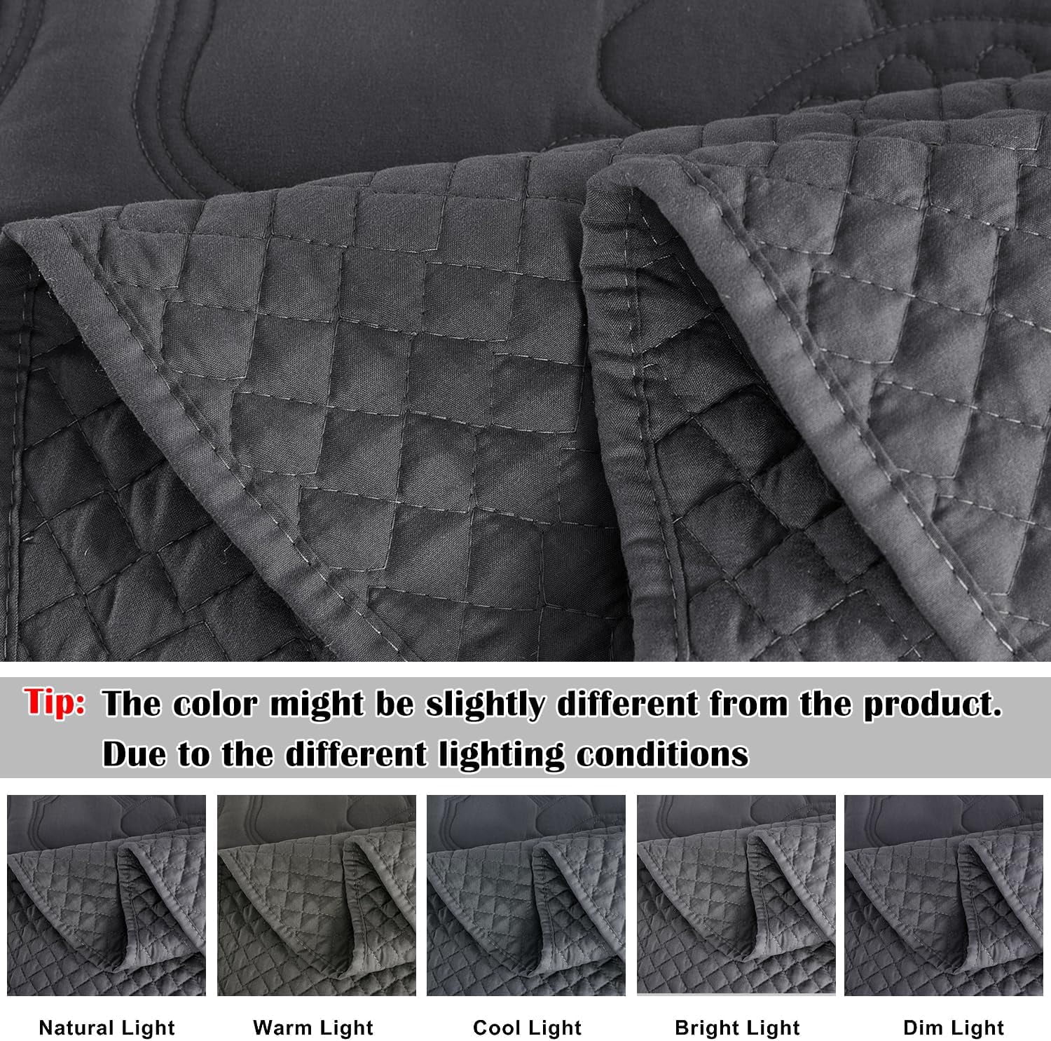 Evenhug 3 Piece King Size Quilt Set Lightweight Reversible Bedspread Coverlets for All Seasons, Black
