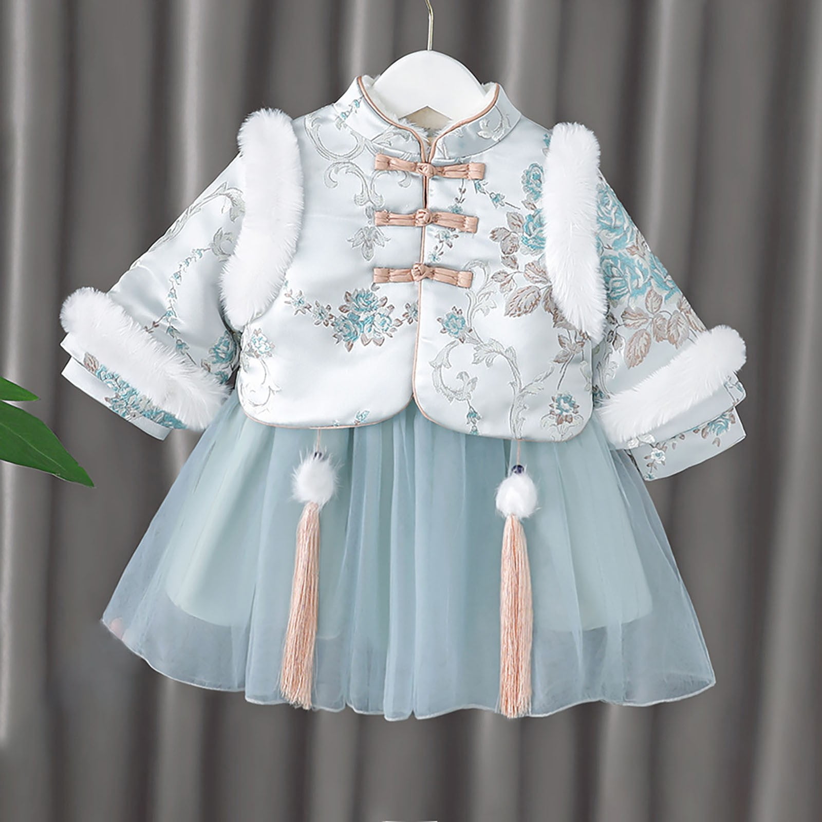 Otqutp Baby Girl Traditional Cheongsam Velvet Dress & Coat 2 Piece Chinese Calendar New Year Outfits Long Sleeve Clothing 2pc