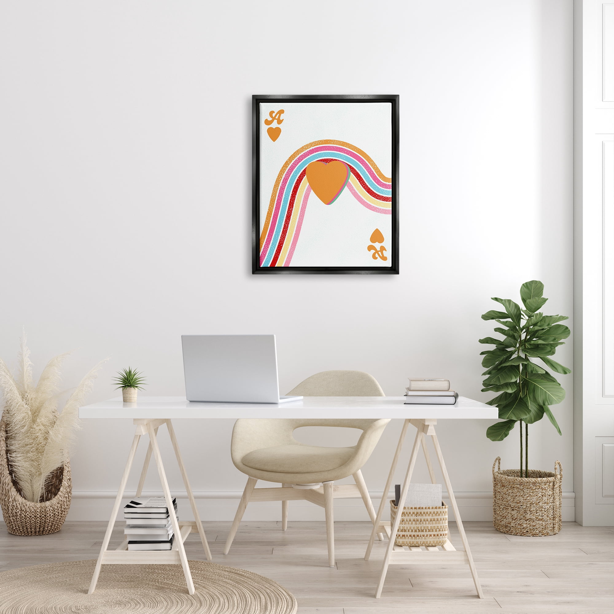 Stupell Industries Ace Of Hearts Rainbow Shapes Religious Painting Black Floater Framed Art Print Wall Art