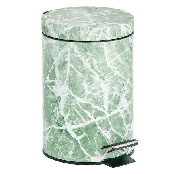 mDesign Metal/Steel 3Liter Round Small Step Trash Can with Lid, Foot Pedal Waste Basket, Lidded