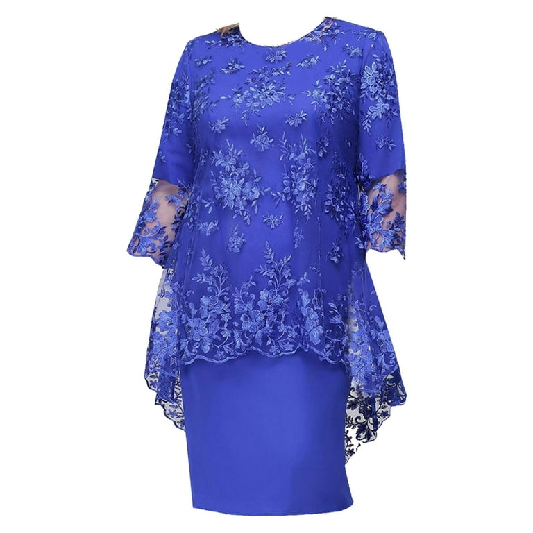 YUUMIN Women Mother of The Bride Midi Dress Plus Size Lace Wedding Guest  Gown Short Sleeve Formal Royal Blue S - Walmart.com