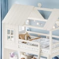 thumbnail image 5 of Harper & Bright Designs House Bunk Bed Twin over Full with Storage Shelves and Wardrobe, Wood Floor Bunk Bed Frame with Ladders and Slides for Boys Girls, Beige, 5 of 16