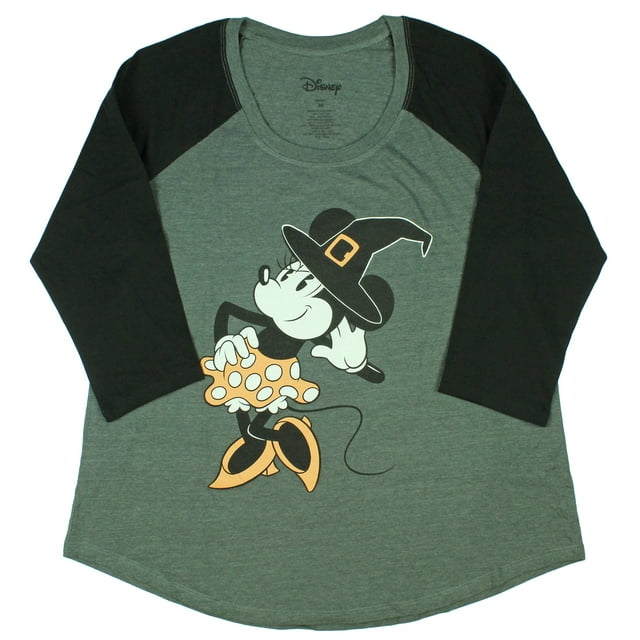 Disney Minnie Mouse Women's Plus Size Witch Grey Raglan Tee Shirt Top (0)