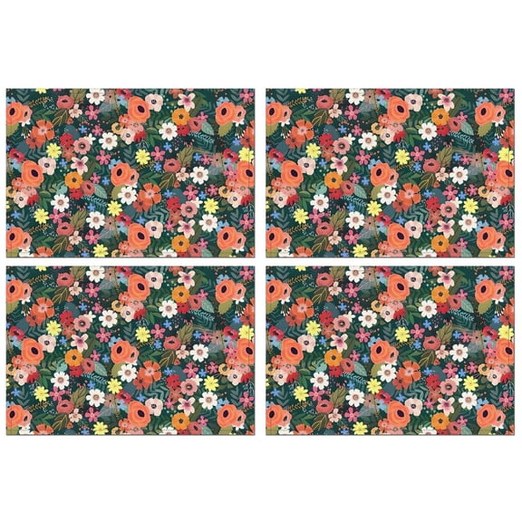 Pioneer Flower Floral Print Pattern Summer Placemats Table Placemats Set Of 4-Linen Kitchen Washable Placemats Table Mats 12x18 Inch Non-Slip Heat Resistant