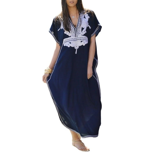 Bsubseach Short Sleeve Kaftan Dress for Women Loose V Neck Bikini Cover up Beach Dress Fit