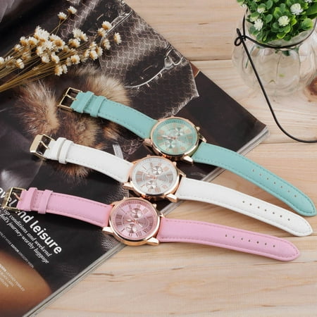 Ladies College Logo Quartz Watches - White Women Girl Roman Numerals Faux Leather Analog Quartz Wrist Watch Stylish