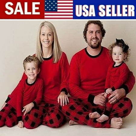 

Matching Family Pajamas Sets Christmas PJ s Red Long Sleeve Tee and Plaid Pants Loungewear