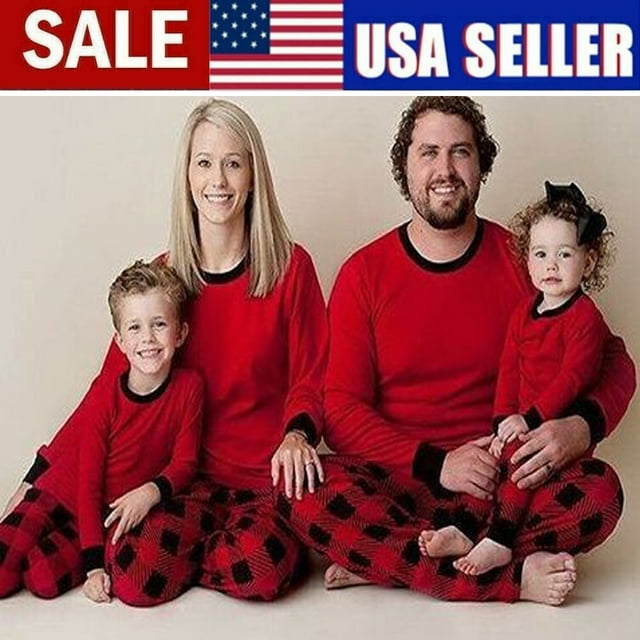 Ensembles de Pyjamas Assortis pour la Famille, Pyjamas de Noël, T-Shirt Rouge à Manches Longues et Pantalon à Carreaux, Tenue d'Intérieur