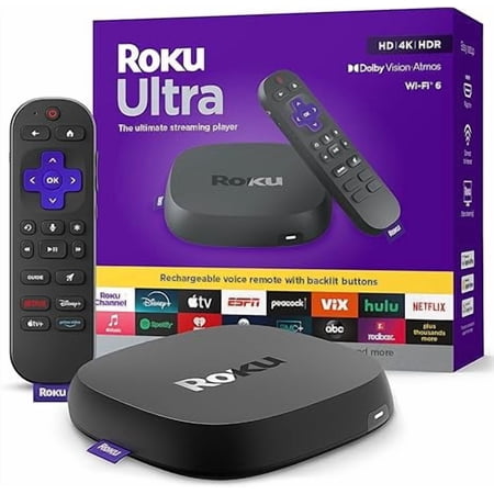 Roku Ultra 4K Dolby Atmos Streaming Media Player with Voice Remote Pro