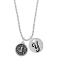 thumbnail image 1 of Delight Jewelry Silvertone Antiqued Round Seal - Initial - I - Silvertone Script Initial Disc - Y - Charm Necklace, 20"+3", 1 of 4