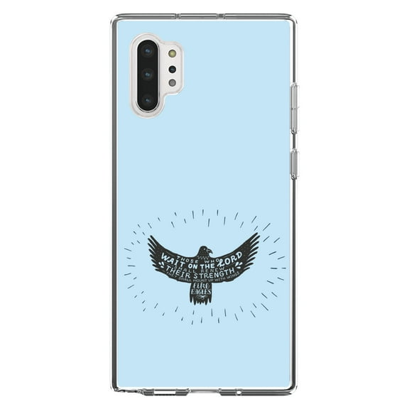 DistinctInk Clear Shockproof Hybrid Case for Galaxy Note 10 PLUS (6.8" Screen) - TPU Bumper, Acrylic Back, Tempered Glass Screen Protector - MountUp with Wings Like Eagles