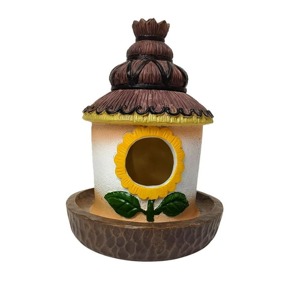 Decorative Hanging Birdhouse Outdoor Garden Feeding Hut with Sunflower Theme Resin Backyard Bird for Patio