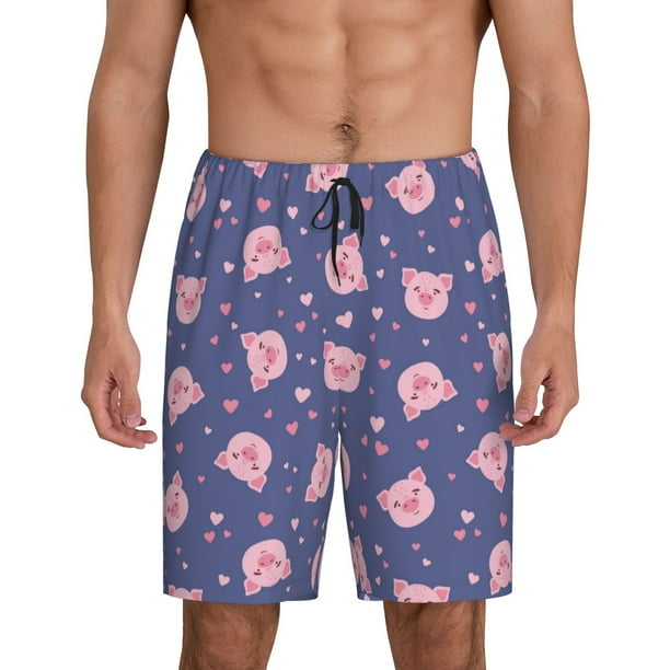 Balery Cute Pig Pantalones cortos de pijama de punto de algodón para hombre con cinturilla y bolsillos-Medium